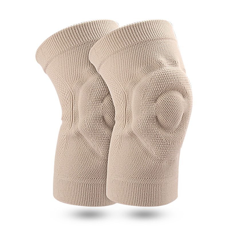 Beige compression knee sleeves with comfortable fabric design