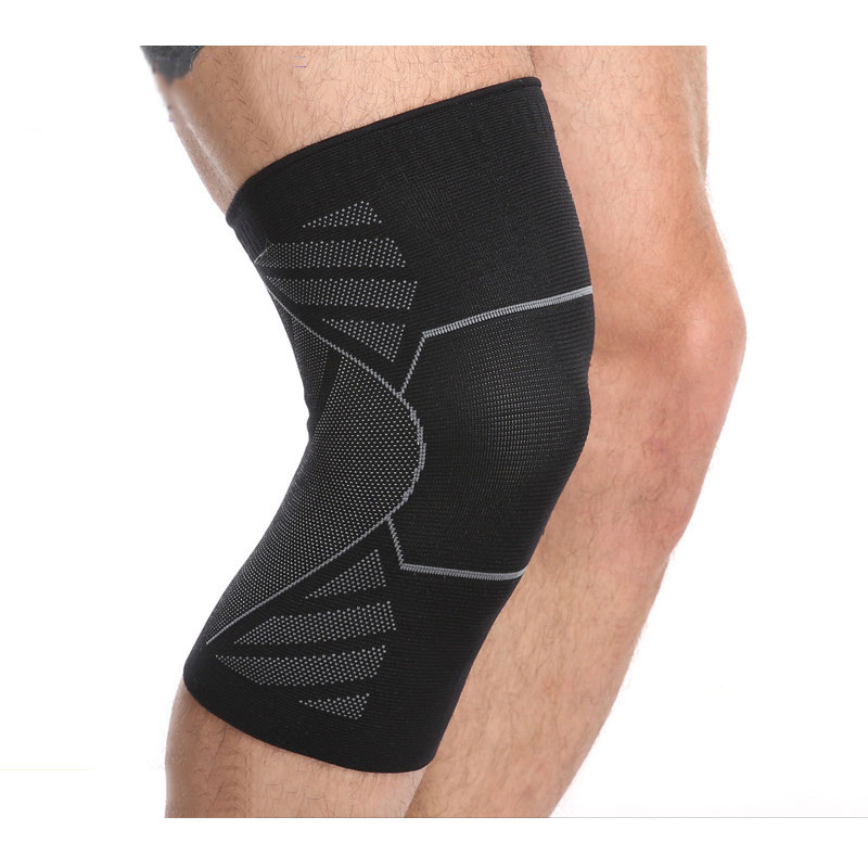 Side view of compression knee sleeve worn during exercise