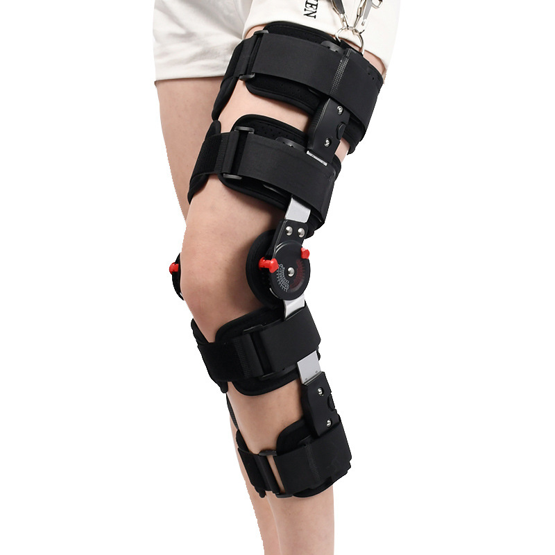Hinged knee brace worn for adjustable knee support and protection