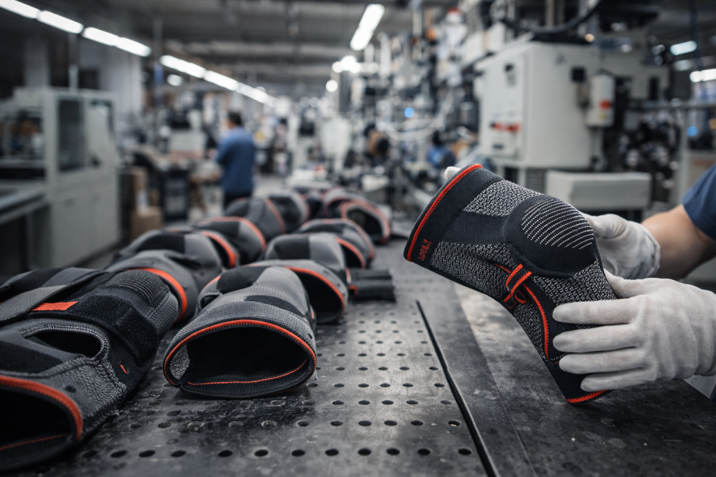 OEM knee support manufacturer producing custom knee braces in factory